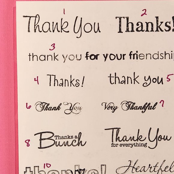 #187 THANK YOU STAMP SET: 13 THANK YOU SENTIMENTS, FRIENDSHIP - Picture 2 of 4
